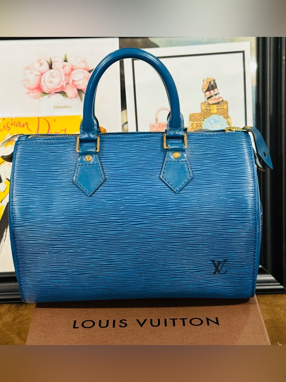 Louis Vuitton Toledo Blue Epi Leather Speedy 25 with Gold Hardware